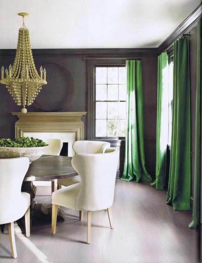 Зеленые шторы в интерьере, гармоничные сочетания с зеленым